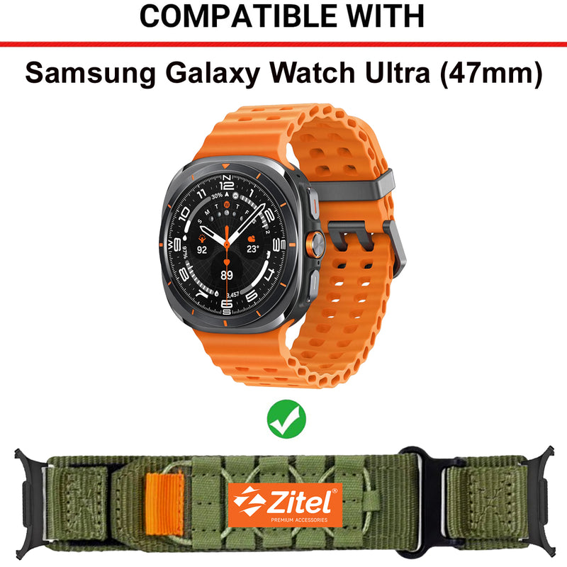 Zitel Band for Samsung Galaxy Watch Ultra 47mm Rugged Nylon Ultra Wide Sports Strap