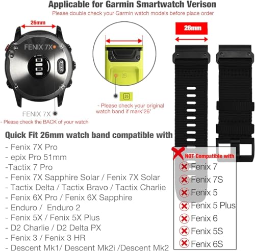 Zitel Band for Garmin Fenix 7X/7X Pro, Fenix 6X/6X Pro, Fenix 5X/5X Plus, Fenix 3/3 HR, Tactix 7, Enduro 2, Sport Strap 26mm