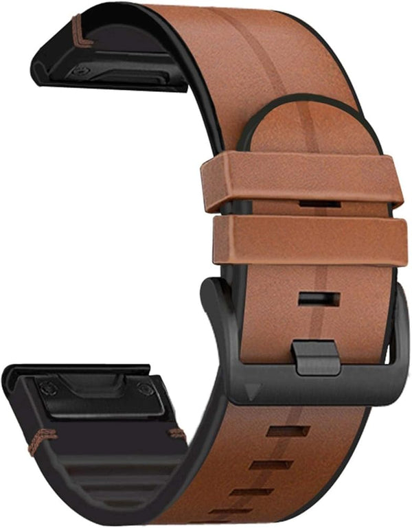 Zitel Band for Garmin Fenix 8 47mm, 7/7 Pro, 6/6 Pro, 5/5 Plus, Epix Pro/Gen 2 47mm, Forerunner 965/955/945/935, Leather With Silicone Strap 22mm - Brown