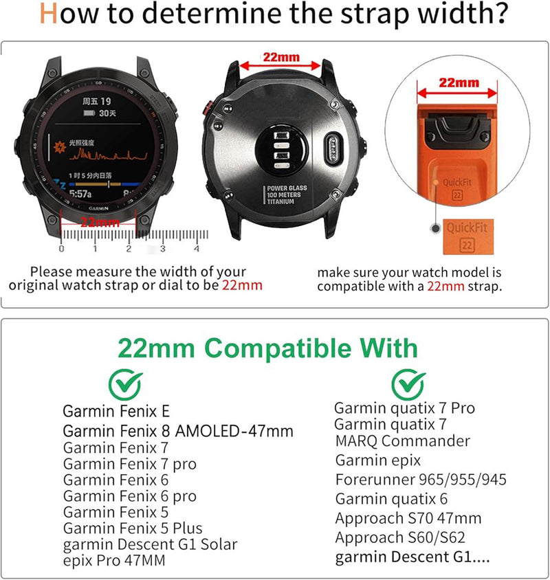 Zitel Band for Garmin Fenix 8 47mm, 7/7 Pro, 6/6 Pro, 5/5 Plus, Epix Pro/Gen 2 47mm, Forerunner 965/955/945/935, Nylon 22mm Sports Strap - Blue/Grey