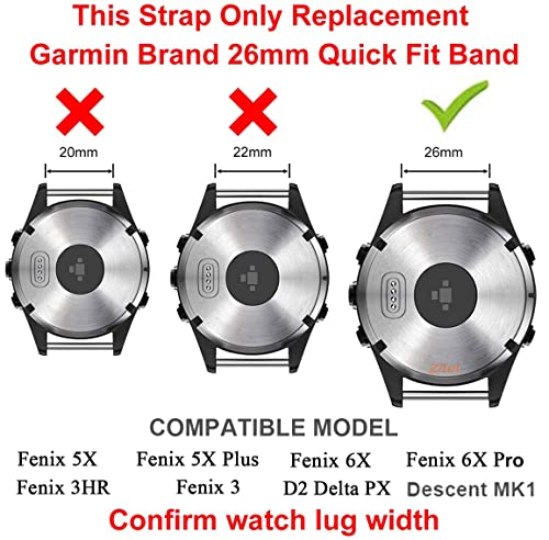 Zitel® Watch Band Compatible with Garmin Fenix 7X, Fenix 6X/6X Pro, Fenix 5X/5X Plus, Fenix 3/3 HR, Descent MK1, D2 Delta PX, D2 Charlie, 26mm Sport Strap - Matte Red