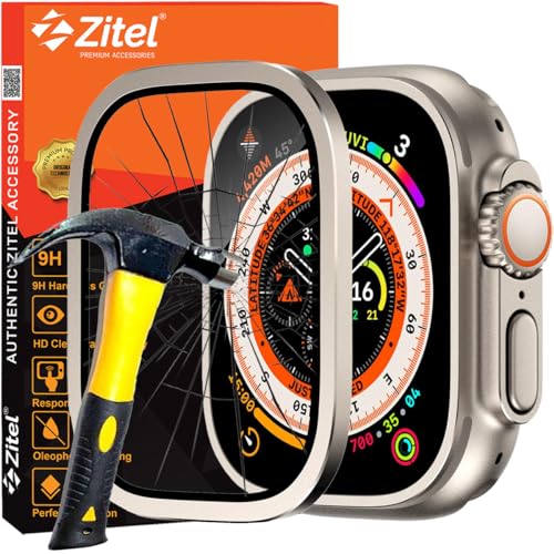 Zitel Screen Protector Case for Apple Watch Ultra 2 49mm / Ultra 49mm Tempered Glass with Titanium Alloy Framework - Titanium