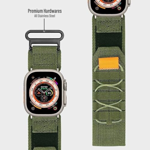 Zitel Band for Apple Watch Ultra 2 Band / Ultra Band 49mm 46mm 45mm 44mm for Men, Ultra Wide Nylon Rugged Sport Strap - Army Green