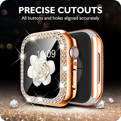 Zitel Band for Apple Watch 45mm Bling Diamond Rhinestone Strap + Case for Women Girls iWatch Series 9 | 8 | 7 - Rose Gold