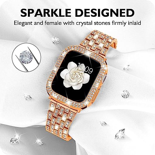 Zitel Band for Apple Watch 44mm Bling Diamond Rhinestone Strap + Case for Women Girls iWatch Series 6 | 5 | 6 | SE2 - Rose Gold