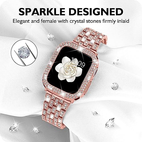 Zitel Band for Apple Watch 41mm Bling Diamond Rhinestone Strap + Case for Women Girls iWatch Series 9 | 8 | 7 - Rose Pink