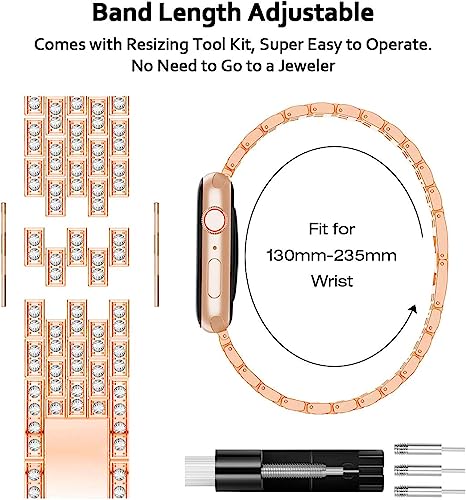 Zitel Band for Apple Watch 41mm Bling Diamond Rhinestone Strap + Case for Women Girls iWatch Series 9 | 8 | 7 - Rose Gold