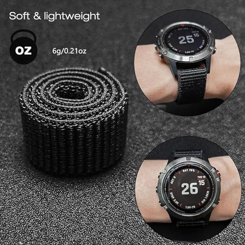 Zitel Band for Garmin Fenix 8 47mm, 7/7 Pro, 6/6 Pro, 5/5 Plus, Epix Pro/Gen 2 47mm, Forerunner 965/955/945/935, Nylon 22mm Sports Strap - Black