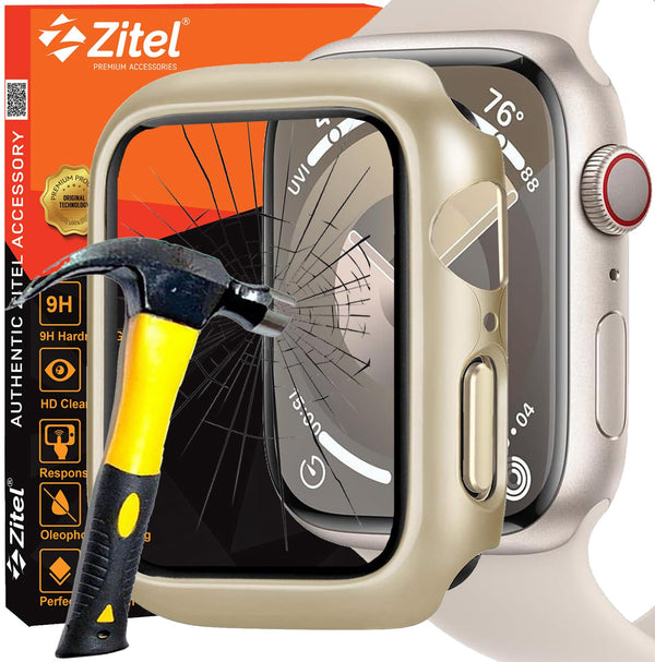 Zitel Case for Apple Watch Series 9 / 8 / 7 45mm Screen Protector Case with Built-in 9H Tempered Glass - Silky Gold